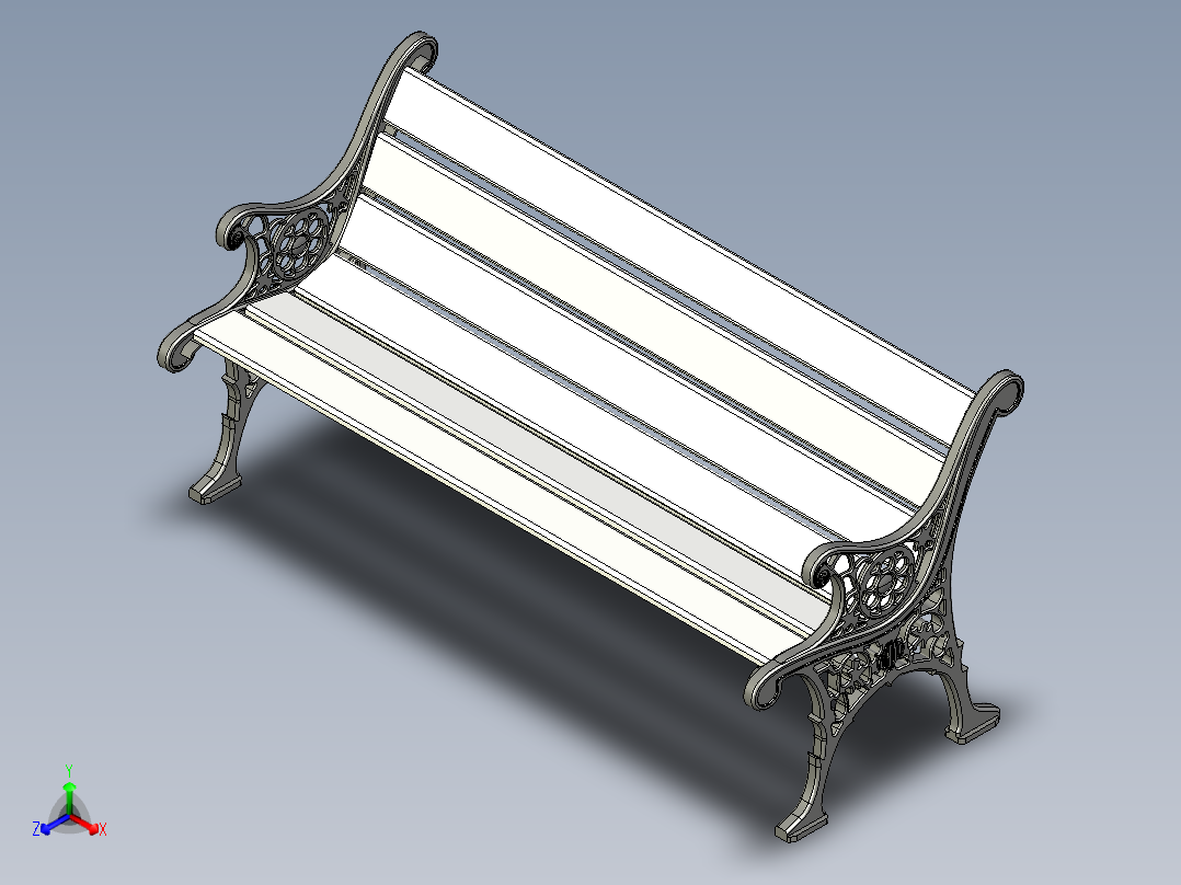 旧式长凳公园正等轴测图