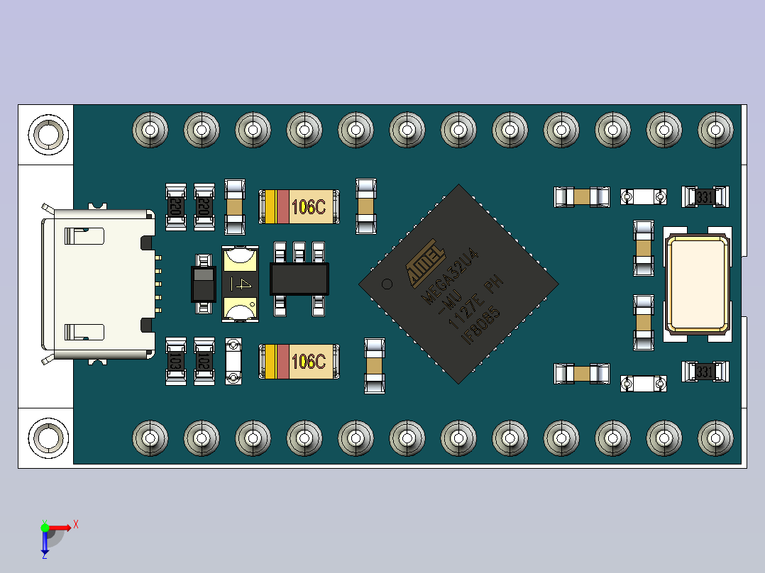ProMicro-TypeC-插座2x14-宽俯视图