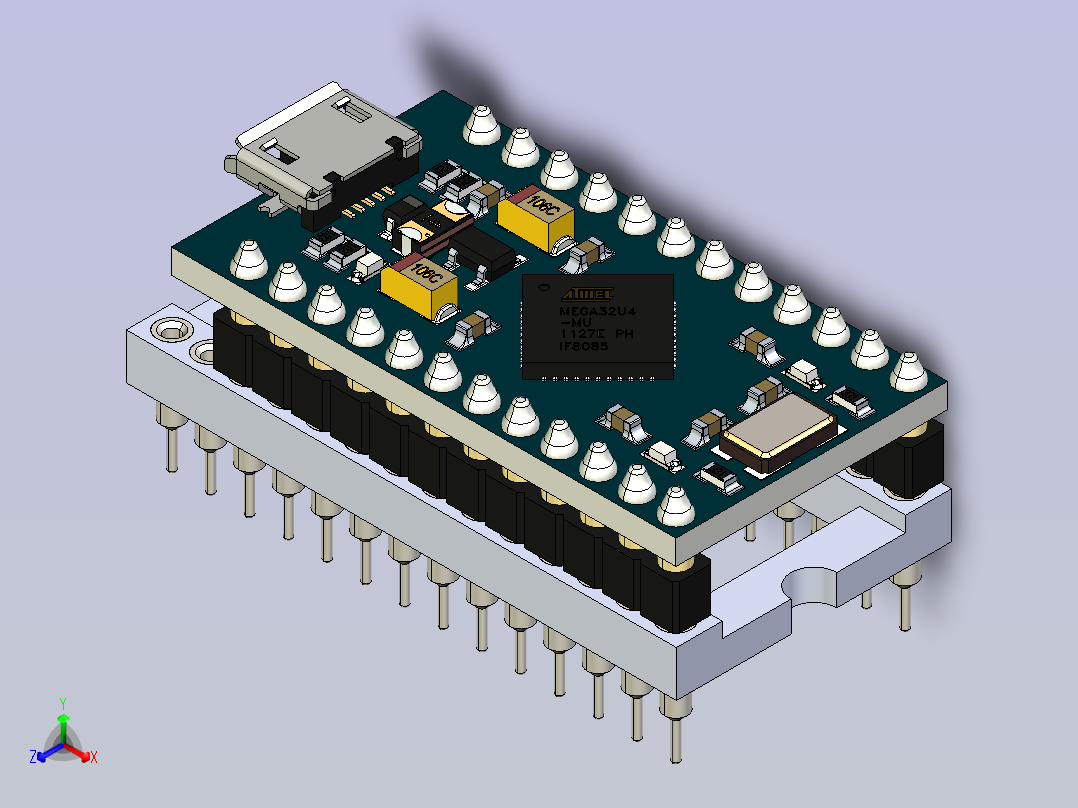 ProMicro-TypeC-插座2x14-宽正等轴测图