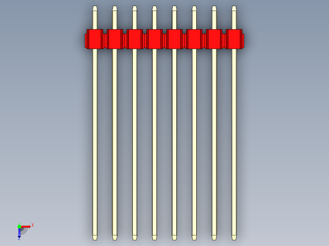 彩色公头100mil（2.54mm）系列-DS1021_red_1x08p_100mil_Type43_rev1.0俯视图