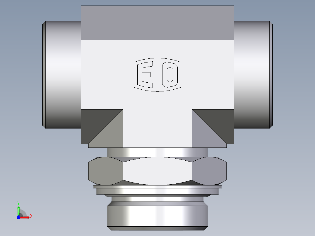 卡套式工业通用硬管接头EO_Adjustable_locknut_branch_tee_TEE35LROMDCF前视图
