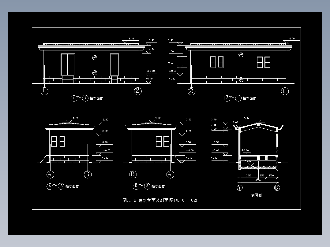 图11-6 建筑立面及剖面图(KB-6-T-02)