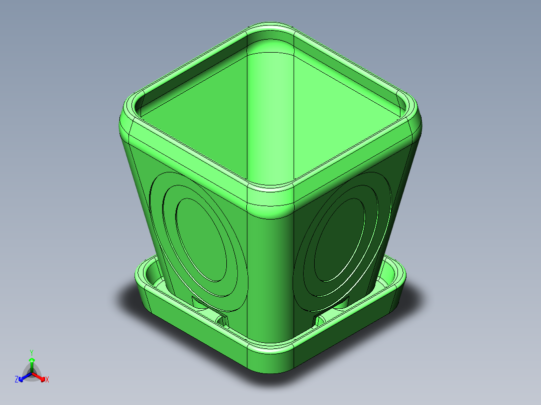 圆角矩形花盆正等轴测图