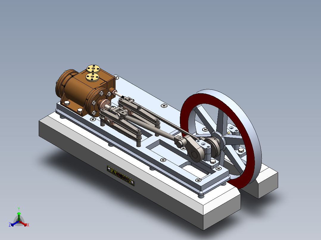 蒸汽机horizontal-mill-steam-engine-1831-模型格式为 sw正等轴测图