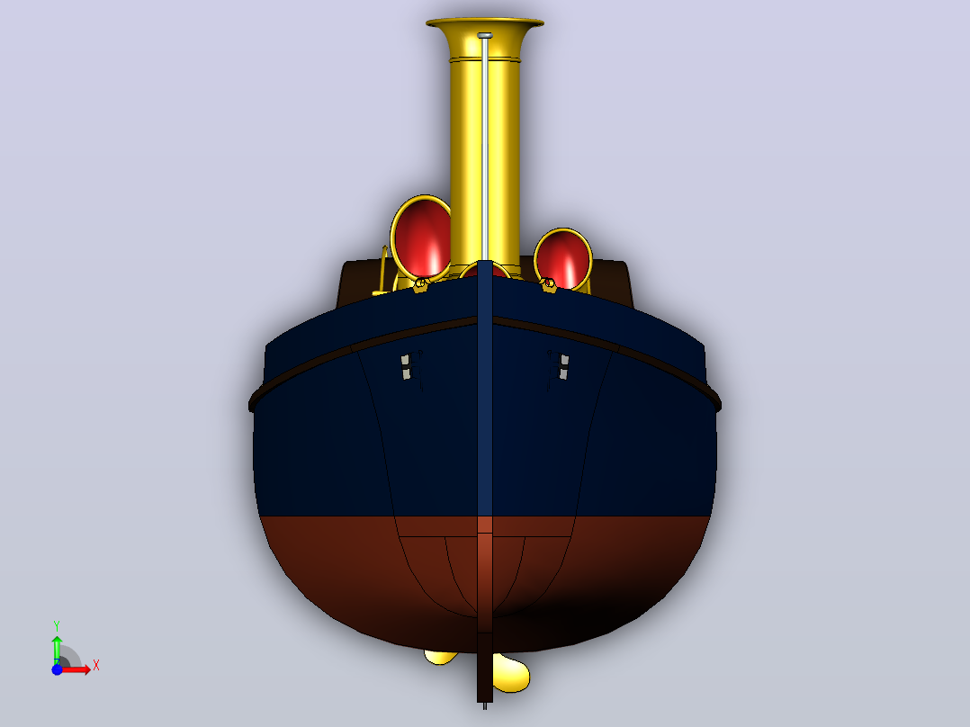 这是1910年皇家海军在HMAS号等主力舰上使用的标准50英尺帆船的SolidWorks模型前视图