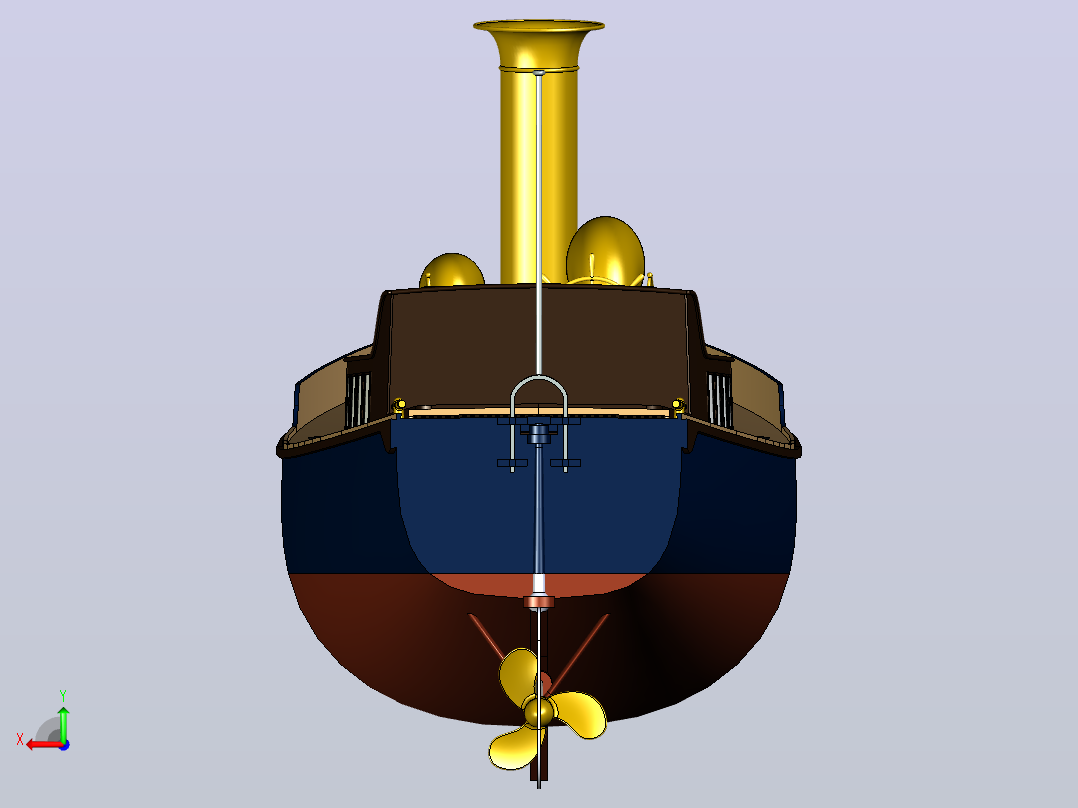 这是1910年皇家海军在HMAS号等主力舰上使用的标准50英尺帆船的SolidWorks模型后视图