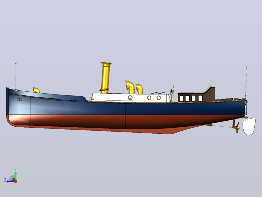 这是1910年皇家海军在HMAS号等主力舰上使用的标准50英尺帆船的SolidWorks模型右视缩略图