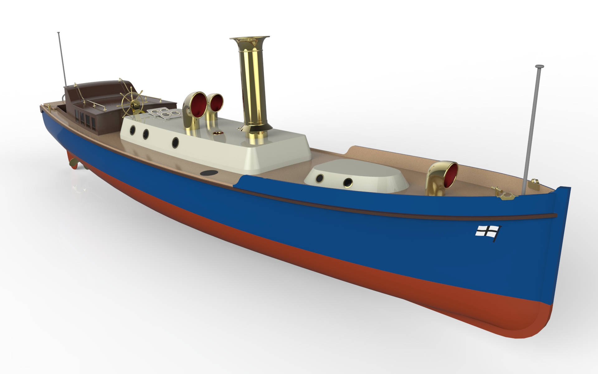 这是1910年皇家海军在HMAS号等主力舰上使用的标准50英尺帆船的SolidWorks模型