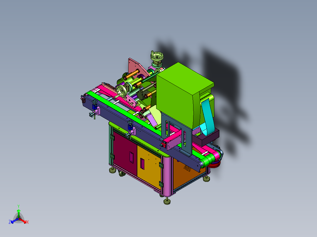 顶部压贴即时打印贴标机正等轴测图