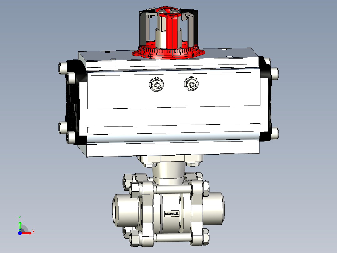 带ACTREG DA致动器的3件球阀DN15 BW前视图