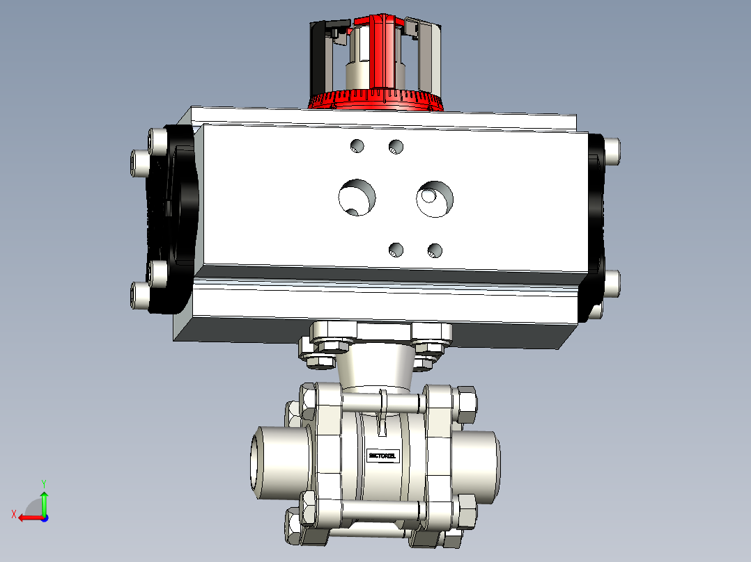 带ACTREG DA致动器的3件球阀DN15 BW后视图
