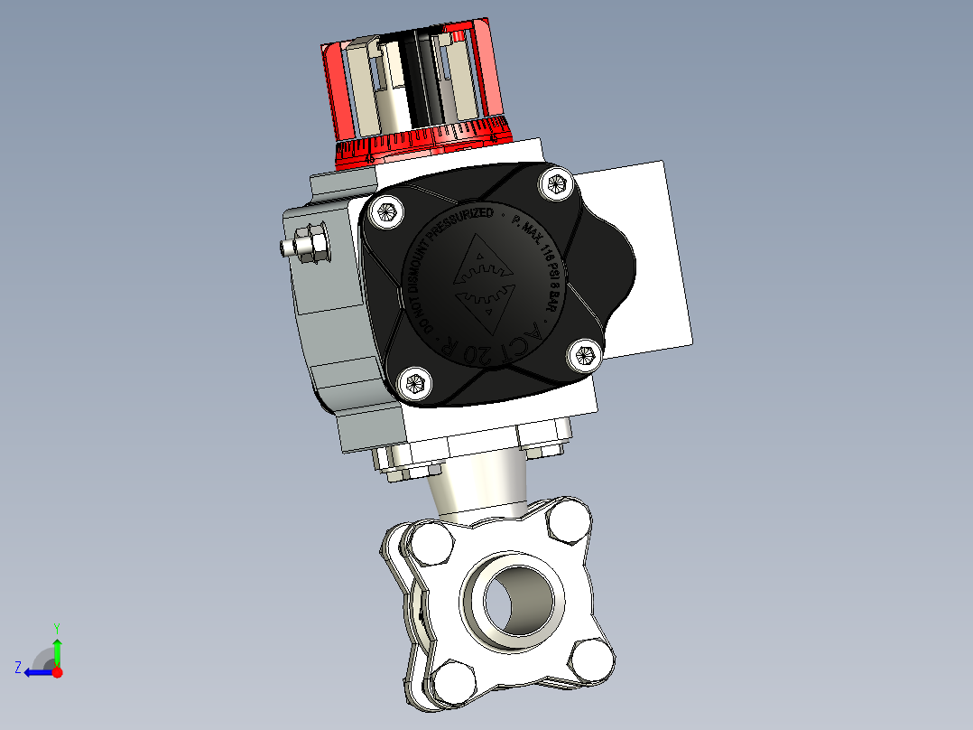 带ACTREG DA致动器的3件球阀DN15 BW右视图