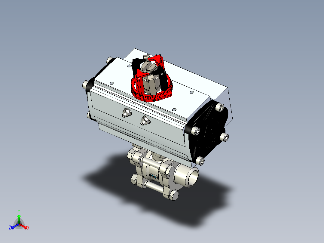 带ACTREG DA致动器的3件球阀DN15 BW正等轴测图