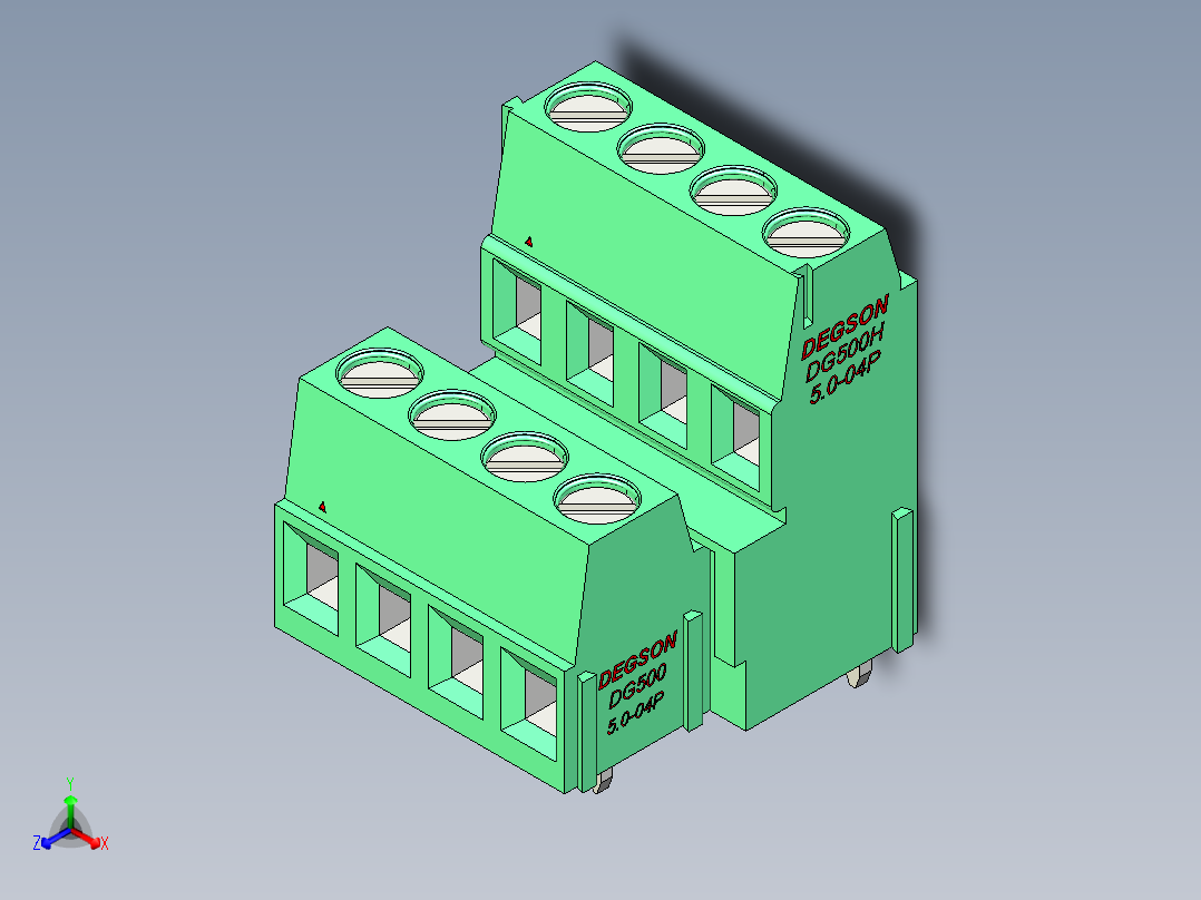 DEGSON DG500 系列 5.05.087.62mm 接线端子-DG500B-5.0-08P-14-00AH正等轴测图