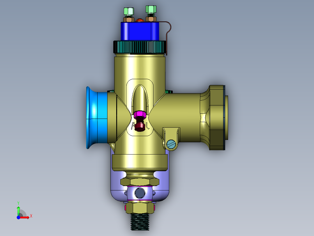 低排放汽车发动机化油器前视图