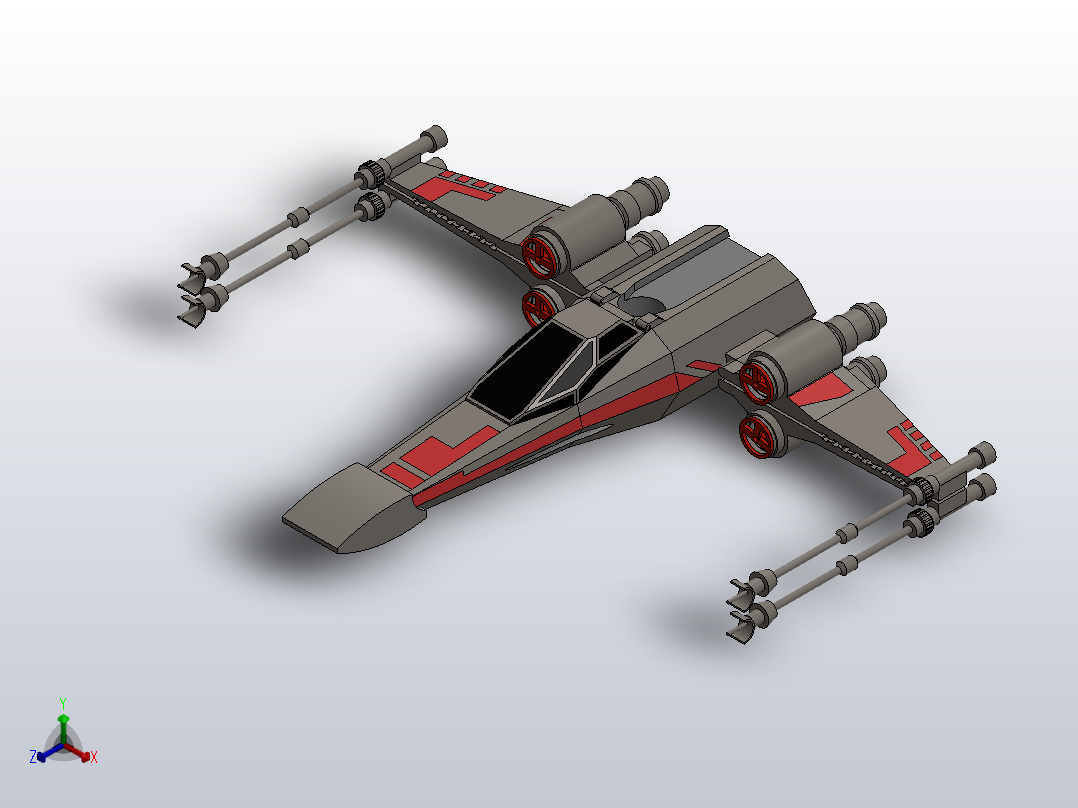 X翼星球大战的简单设计正等轴测图