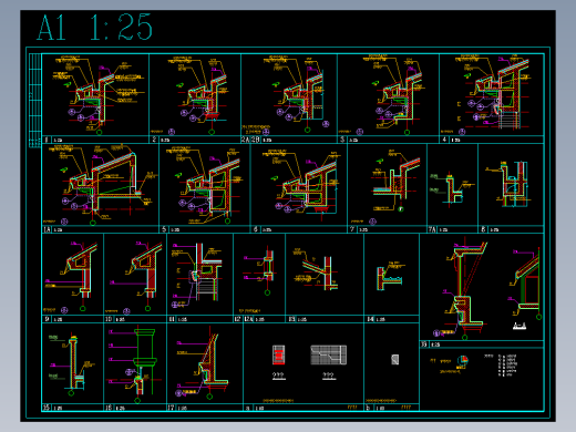 瓦屋顶节点做法剖面CAD图纸 瓦屋面和屋顶装饰塔