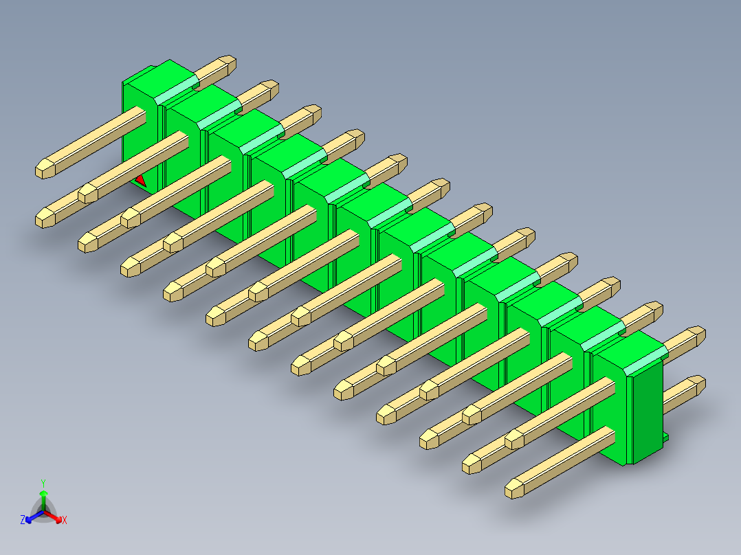 彩色公头100mil（2.54mm）系列-DS1021_green_2x12p_100mil_Type1_rev1.0主视图