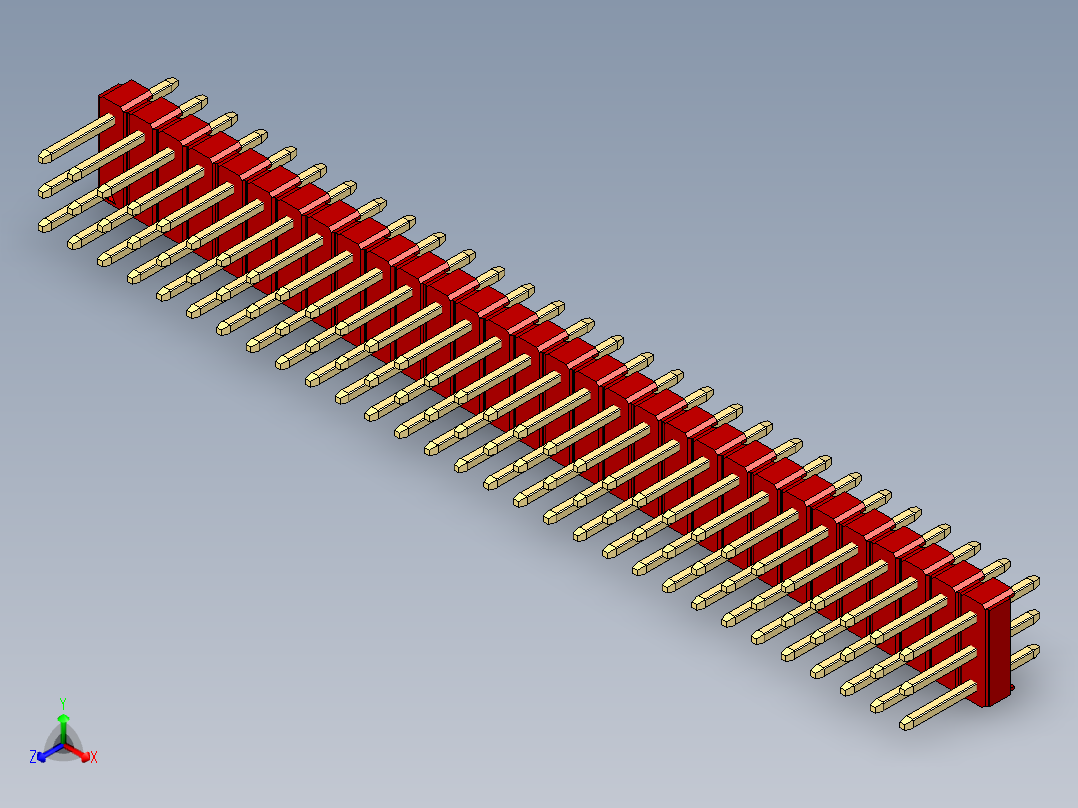 彩色公头100mil（2.54mm）系列-DS1021_red_3x30p_100mil_Type1_rev1.0正等轴测图