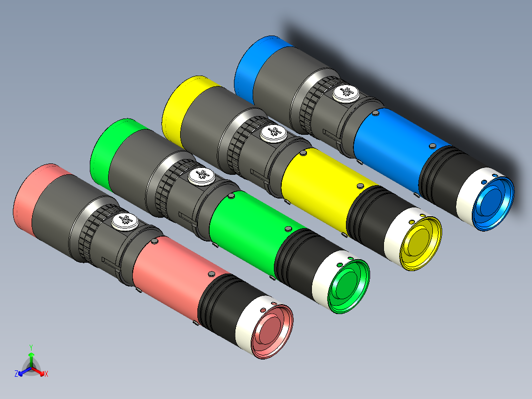 直充充电式强光手电筒设计正等轴测图