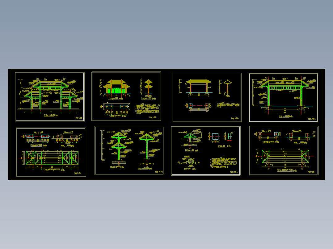 竹子饰面牌楼大门建筑结构施工CAD图纸图1纸