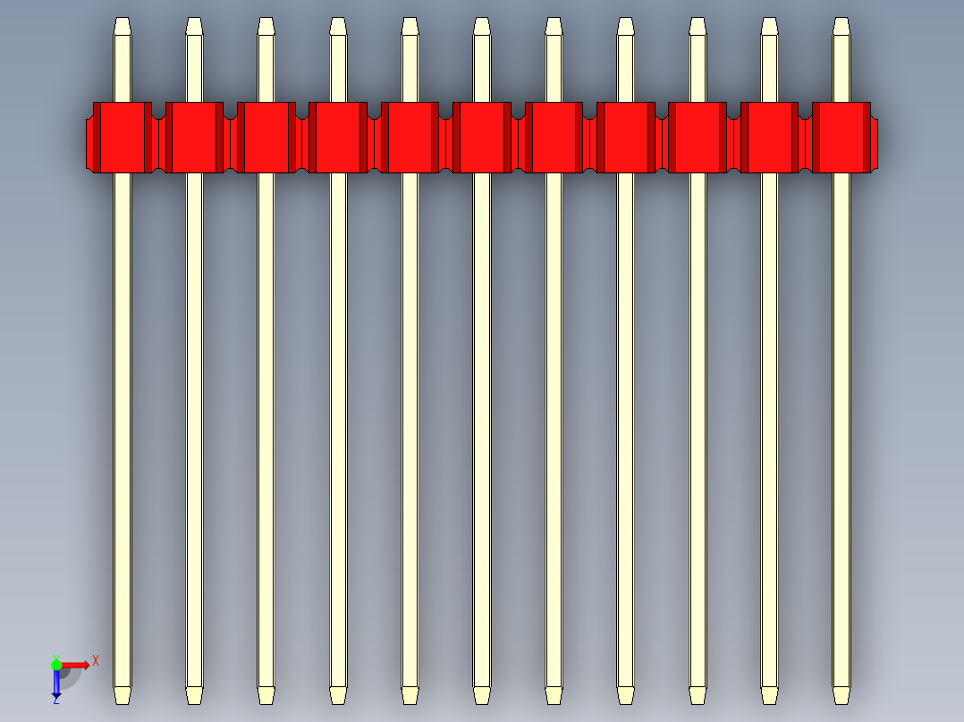 彩色公头100mil（2.54mm）系列-DS1021_red_1x11p_100mil_Type19_rev1.0俯视图
