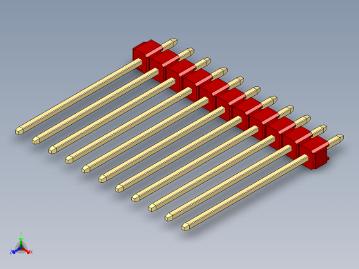 彩色公头100mil（2.54mm）系列-DS1021_red_1x11p_100mil_Type19_rev1.0正等轴测缩略图