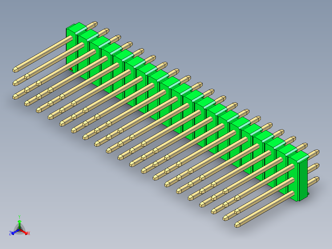 彩色公头100mil（2.54mm）系列-DS1021_green_3x20p_100mil_Type5_rev1.0正等轴测图