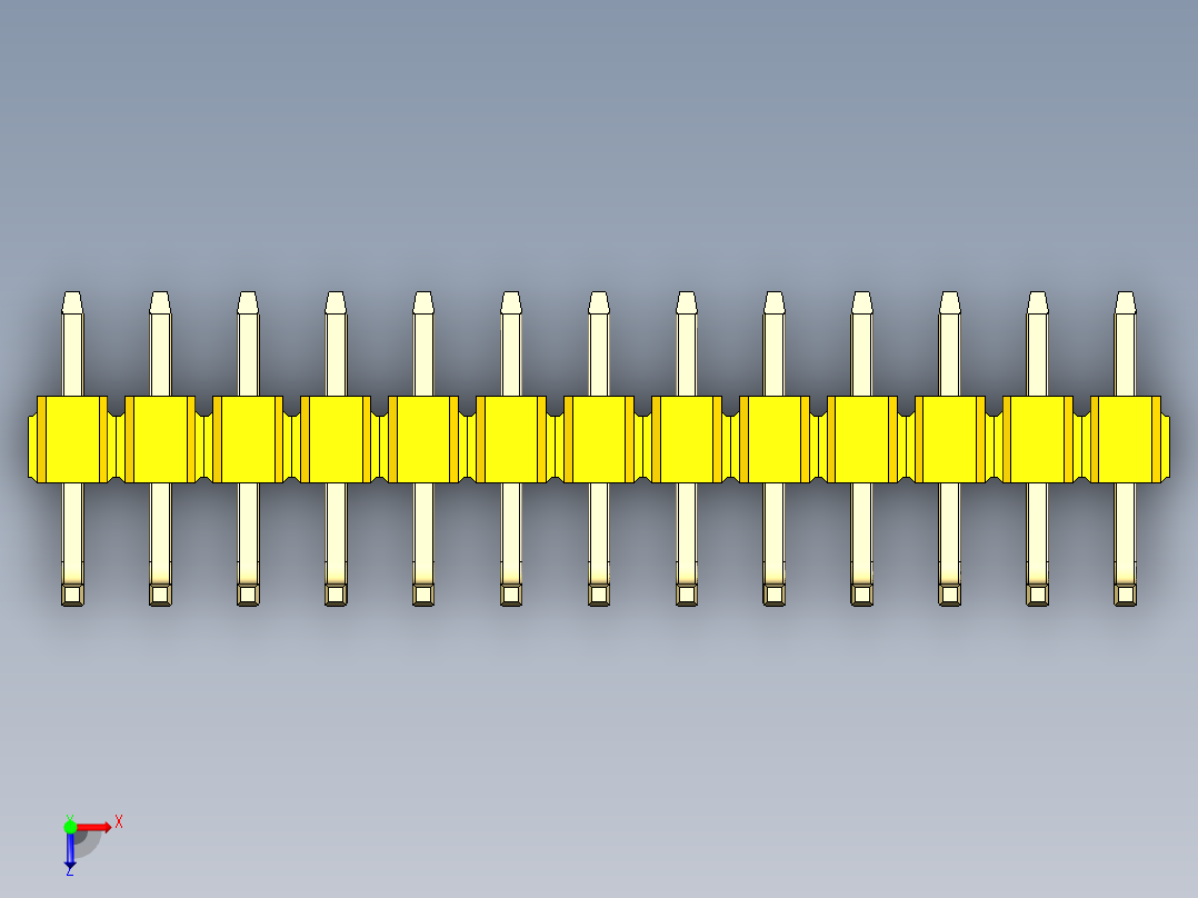 彩色公排针 100mil 2.54mm 系列-DS1022_yellow_13p_100mil_TypeU_rev1.0俯视图