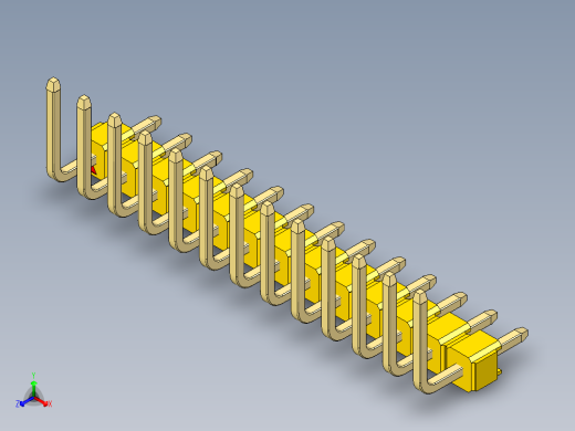 彩色公排针 100mil 2.54mm 系列-DS1022_yellow_13p_100mil_TypeU_rev1.0正等轴测缩略图