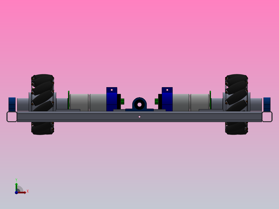 采用麦克纳姆轮的后轮机器人前视图