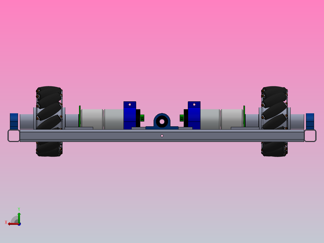 采用麦克纳姆轮的后轮机器人后视图