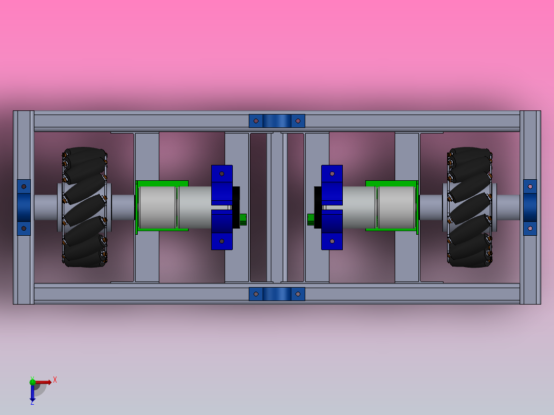采用麦克纳姆轮的后轮机器人俯视图
