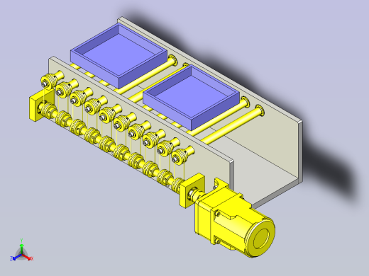 一款传导圆皮带直行动力的滚轮传送带3D模型正等轴测缩略图
