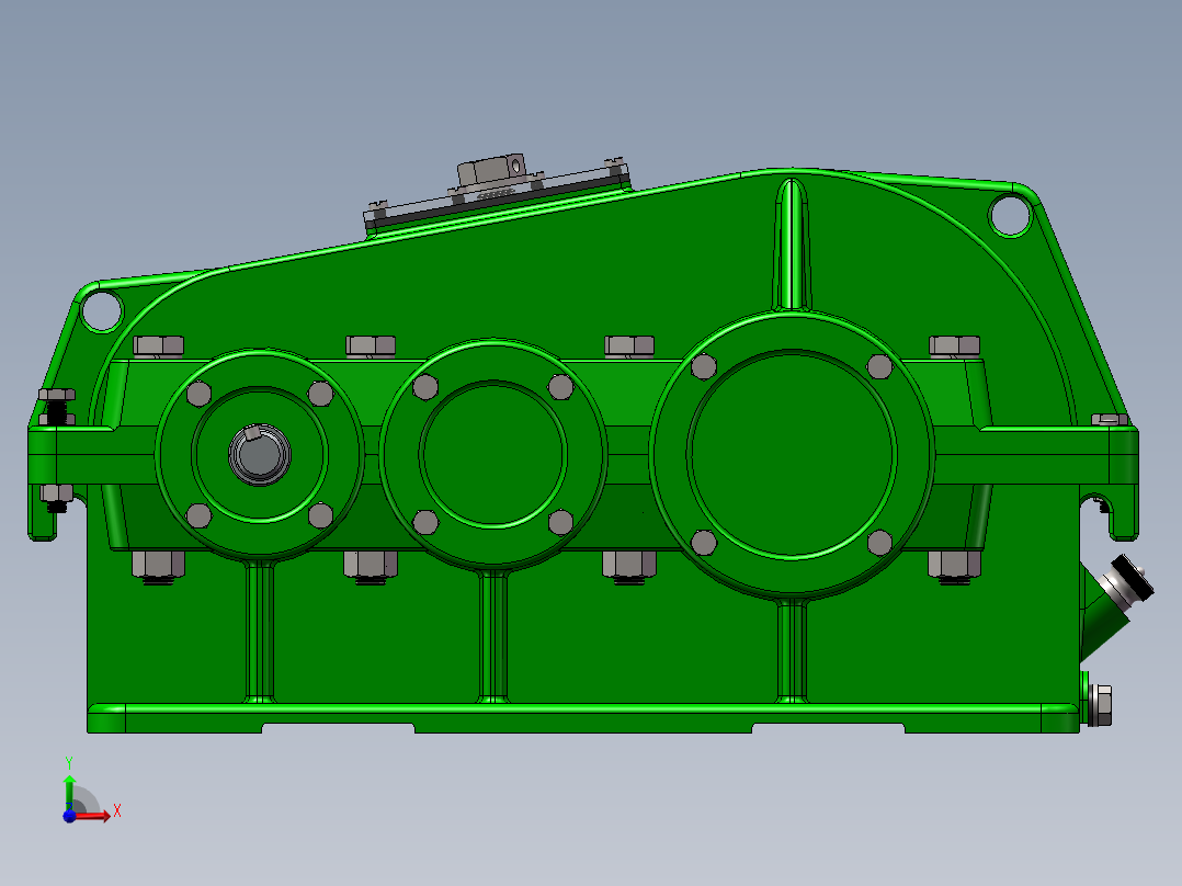二级双级圆柱斜齿轮减速器solidworks三维模型图全套3D图参考实例前视图