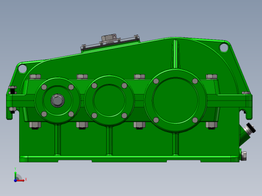二级双级圆柱斜齿轮减速器solidworks三维模型图全套3D图参考实例前视缩略图