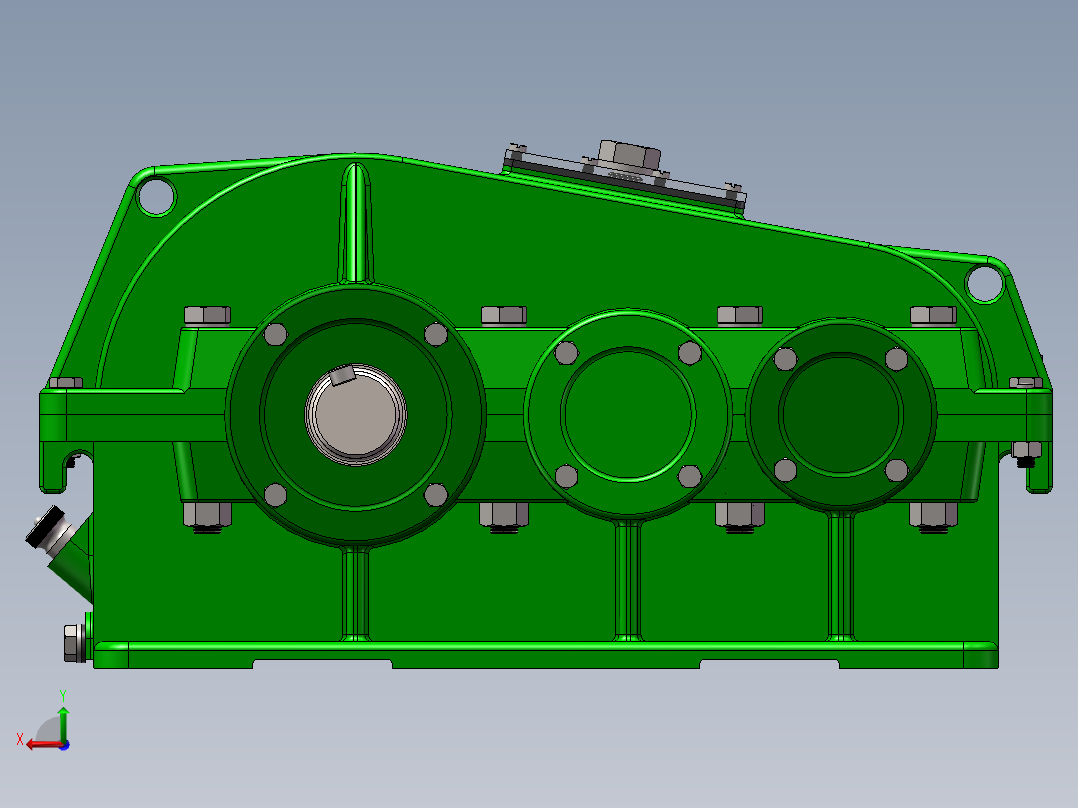 二级双级圆柱斜齿轮减速器solidworks三维模型图全套3D图参考实例后视图