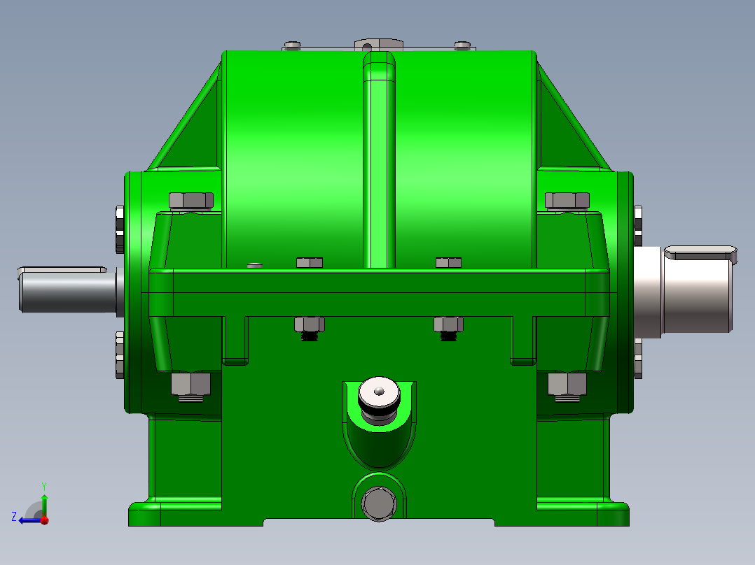 二级双级圆柱斜齿轮减速器solidworks三维模型图全套3D图参考实例右视图