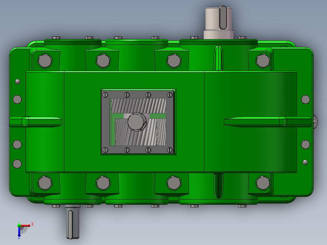 二级双级圆柱斜齿轮减速器solidworks三维模型图全套3D图参考实例俯视图