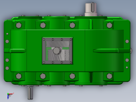 二级双级圆柱斜齿轮减速器solidworks三维模型图全套3D图参考实例俯视缩略图