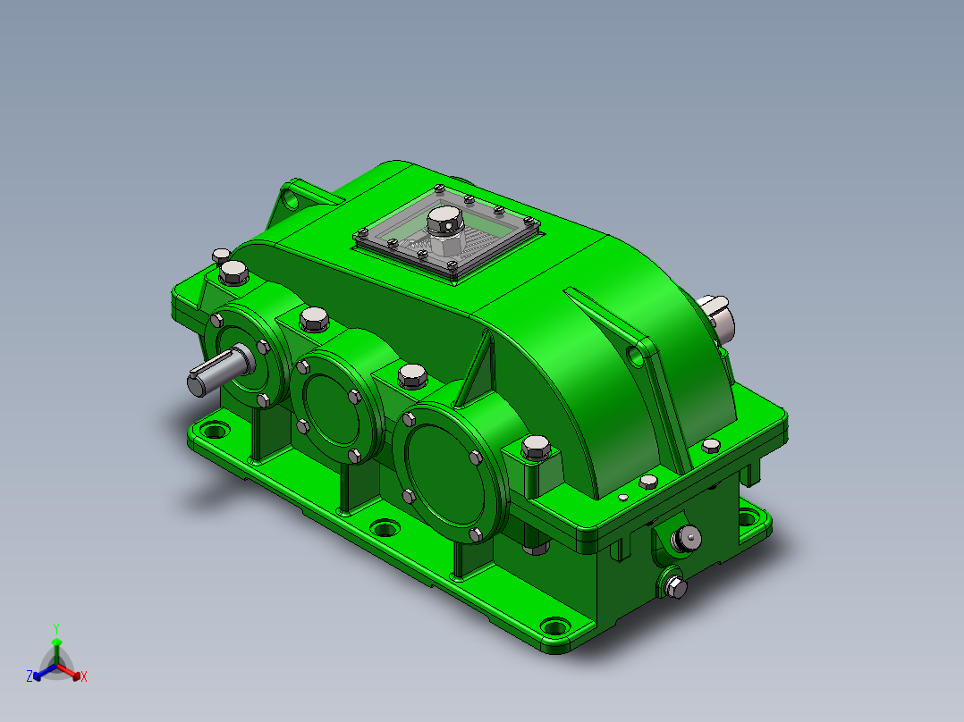 二级双级圆柱斜齿轮减速器solidworks三维模型图全套3D图参考实例正等轴测图