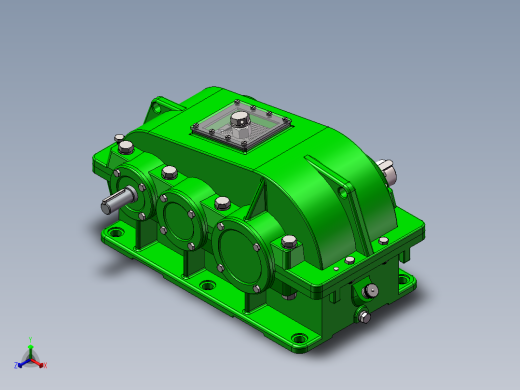 二级双级圆柱斜齿轮减速器solidworks三维模型图全套3D图参考实例正等轴测缩略图