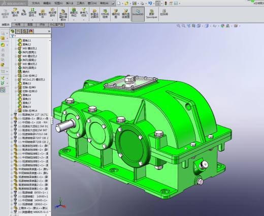 二级双级圆柱斜齿轮减速器solidworks三维模型图全套3D图参考实例缩略图