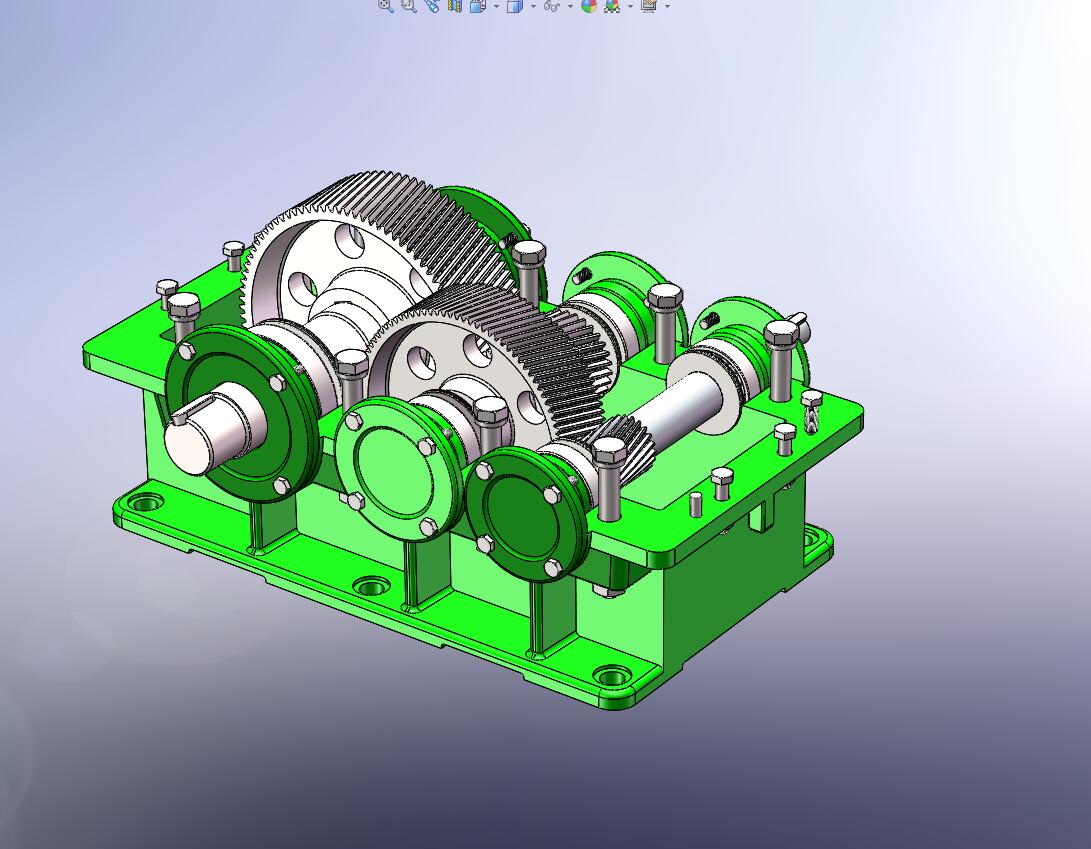 二级双级圆柱斜齿轮减速器solidworks三维模型图全套3D图参考实例