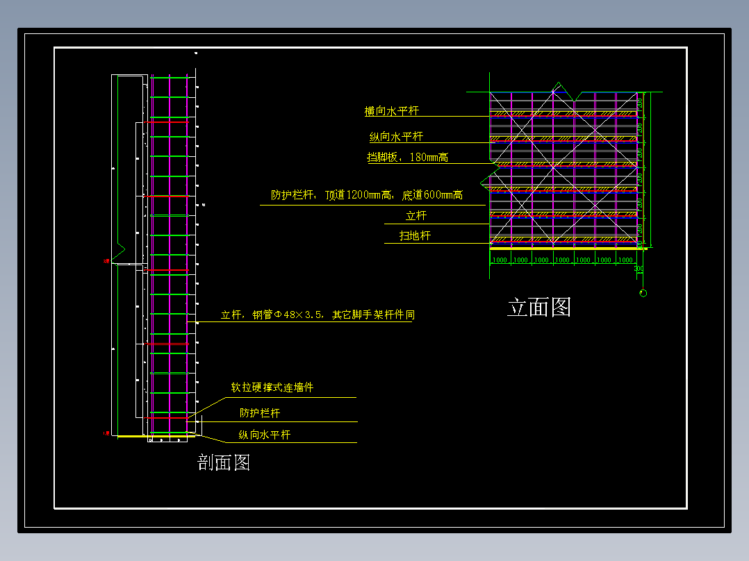 钢管落地脚手架cad图纸脚手板铺设大样图 2张图