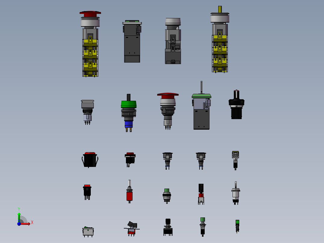 各种开关按钮模型 3D图 机前视图