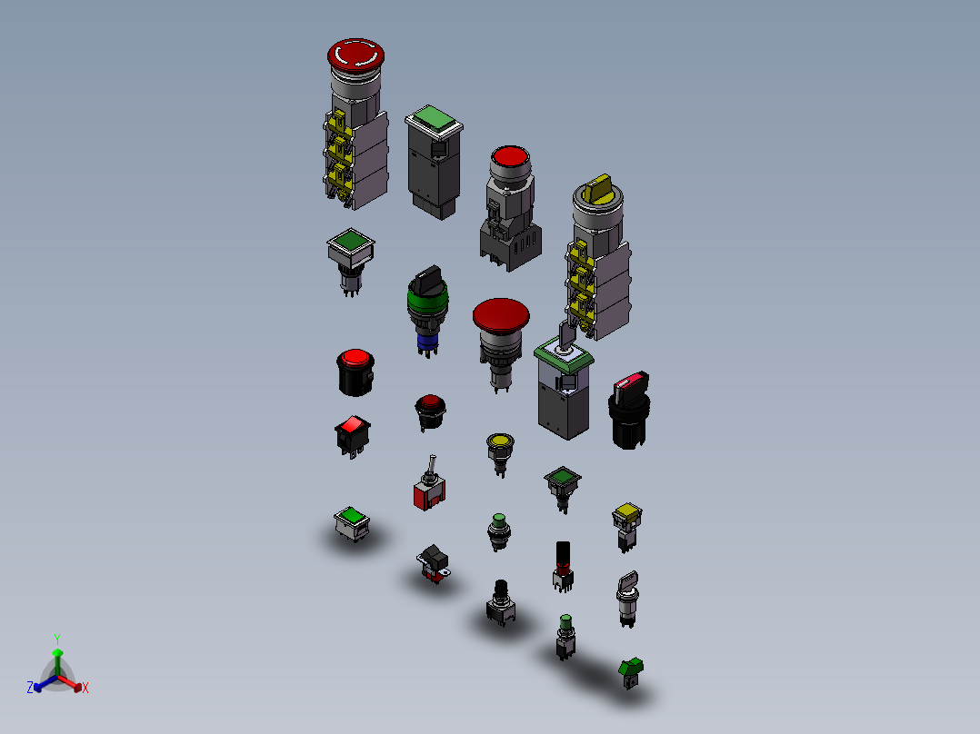 各种开关按钮模型 3D图 机正等轴测图