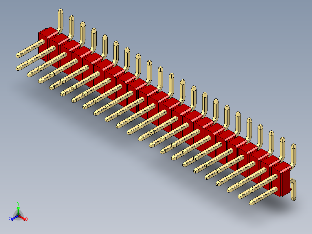 彩色公排针 100mil 2.54mm 系列-DS1022_red_44p_100mil_TypeSMT_rev1.0主视图