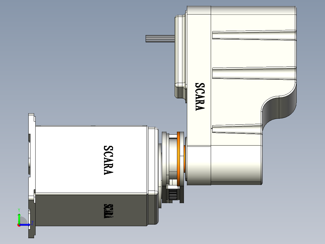 SCARA四轴机械手3d图纸非标机械设计 上下料取料四轴机械手3d模型左视图