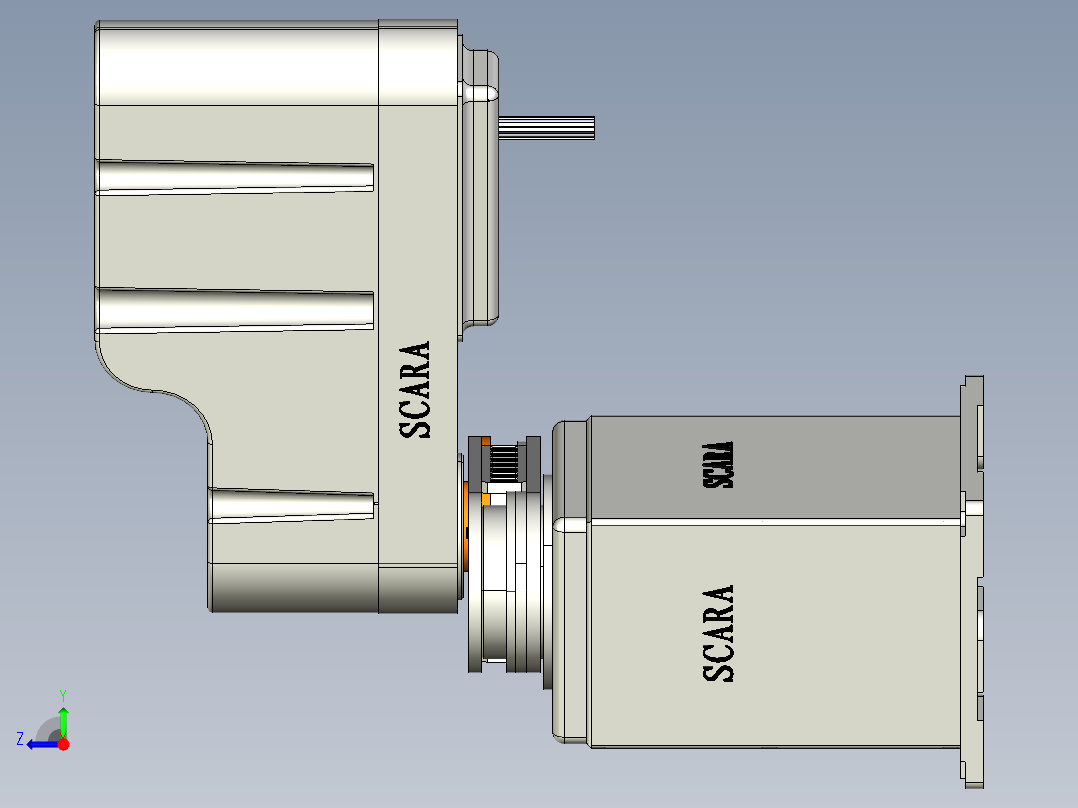 SCARA四轴机械手3d图纸非标机械设计 上下料取料四轴机械手3d模型右视图